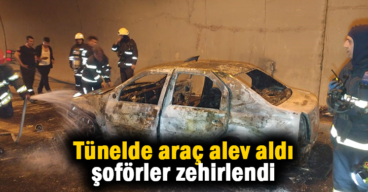 Tünelde araç alev aldı