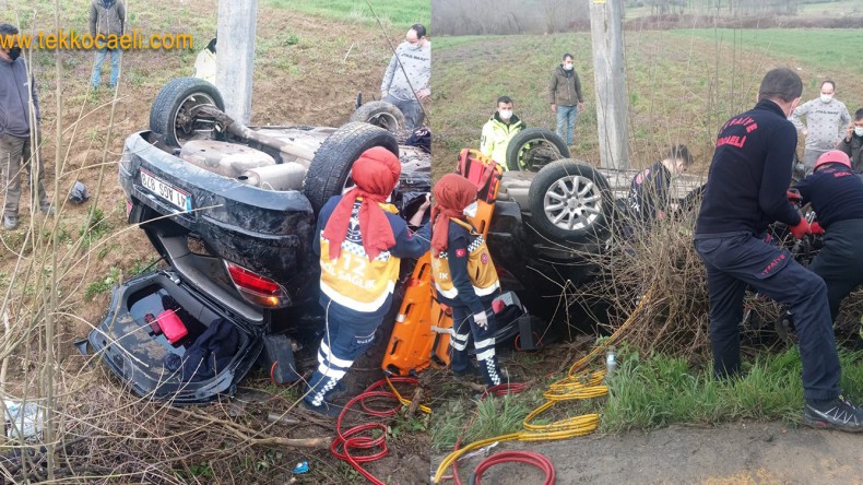 Kontrolden Çıkan Araç Takla Attı