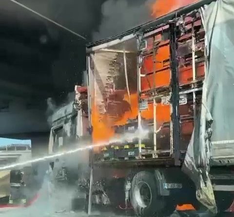 TEM’de seyir halinde olan tır bir anda alev topuna döndü