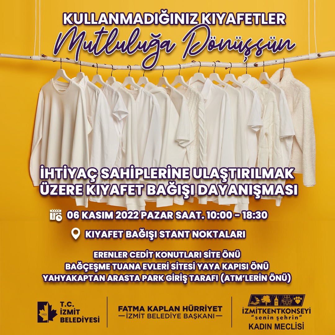 İzmit Belediyesi Pazar günü 2. el kıyafet bağış standı kuracak
