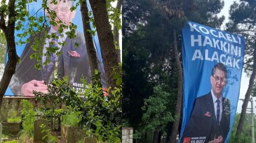 CHP milletvekili adayının seçim afişi mezarlığa asıldı