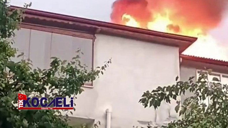 Yıldırım düşen evin çatısı alev aldı