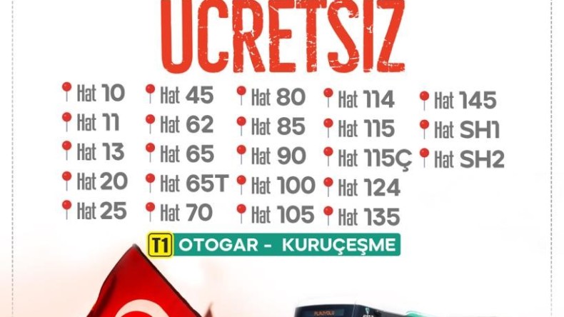 Demokrasi Ve Milli Birlik Gününde Ücretsiz Ulaşım Hizmeti