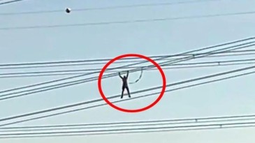 Yüksek gerilim hattında bakım çalışması! Akrobatları aratmadı