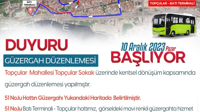 Kocaeli Büyükşehir Belediyesi duyurdu: Topçularda Güzergah değişikliği…