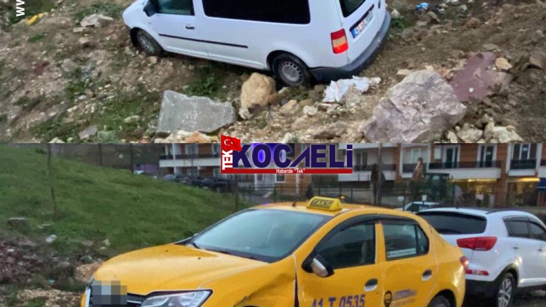 Ticari taksi ile çarpışan araç araziye uçtu