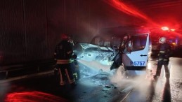 İşçi servisi alev alev yandı