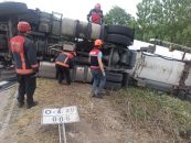 Feci kaza: LPG yüklü tanker TIR’a çarparak devrildi