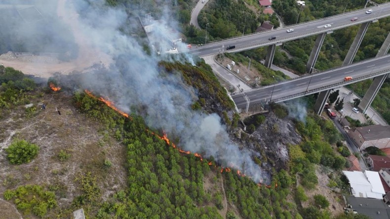 Gültepe Tüneli’nin üst kısmındaki ağaçlık alanda yangın