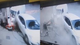 Akaryakıt istasyonunda korkutan kaza