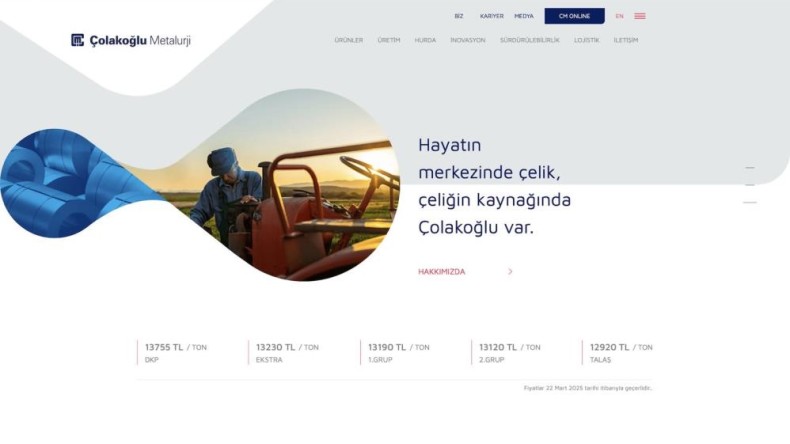 Çolakoğlu Metalurji’nin yeni web sitesine uluslararası ödül