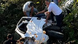 Kontrolden çıkan kamyonet ağaçlık alana uçtu