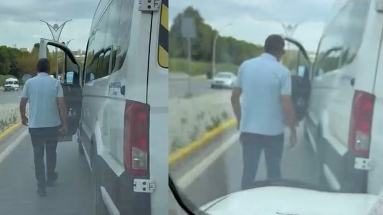 Trafikte servis şoföründen sürücüye tehdit: “Nefesini keserim”